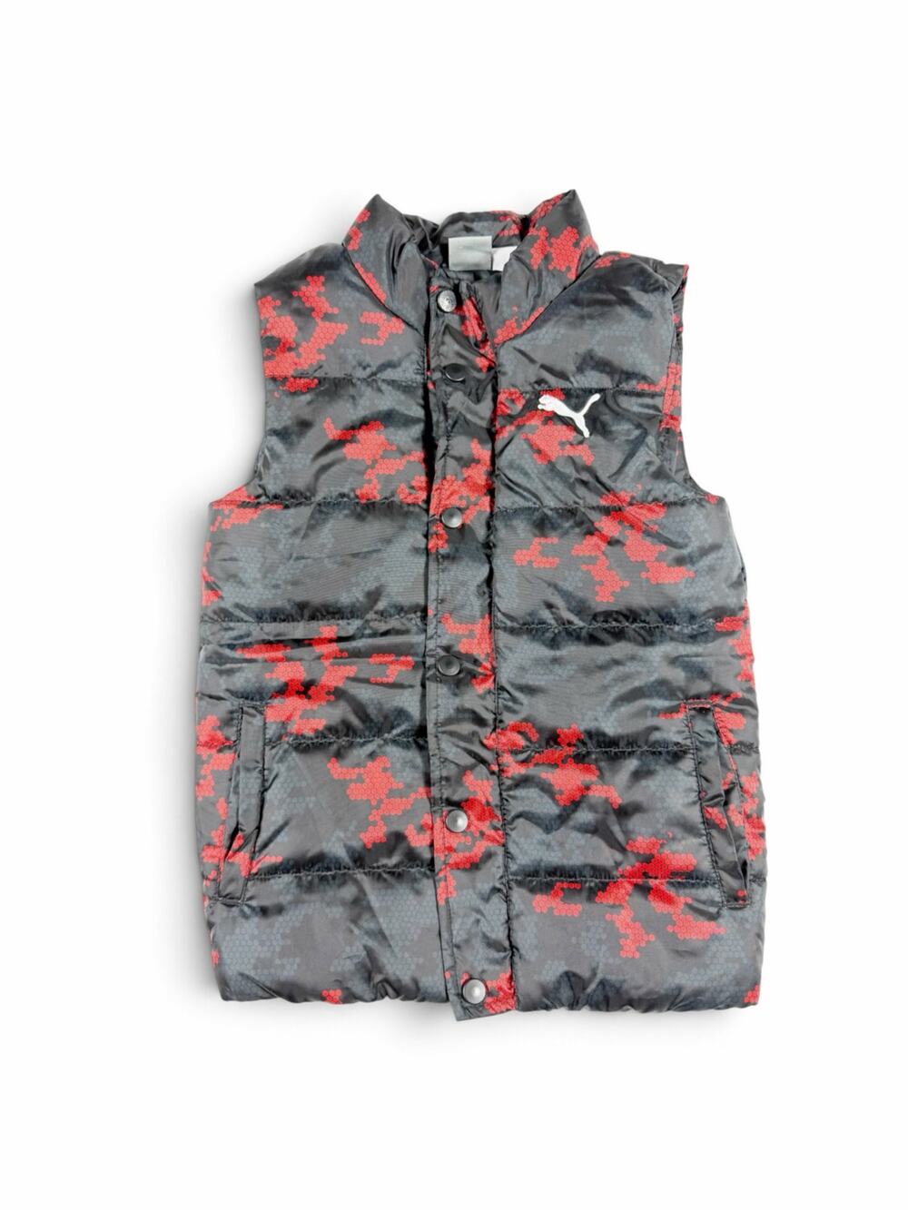 Puma Boys Camo Puffer Vest Black Red Size 7